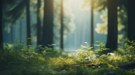 A blurred background featuring Blurred Forest Scene, creating a dreamy and calming atmosphereの素材