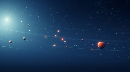 A digital rendering of a rare alignment of planets in a starry skyの素材