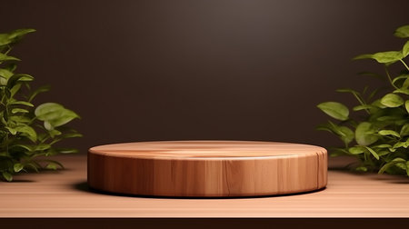 3D brown wooden board nature product display podium platformの素材