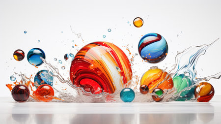 A Photo of a Vibrant Marble Explosion with Assorted Glassの素材