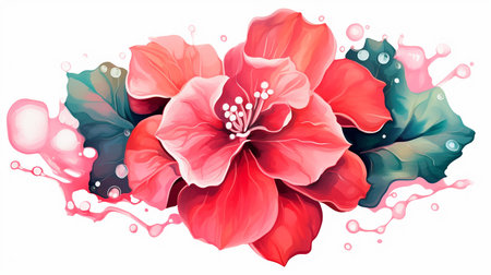 Begonia flower in watercolor style with colorful splash waterの素材