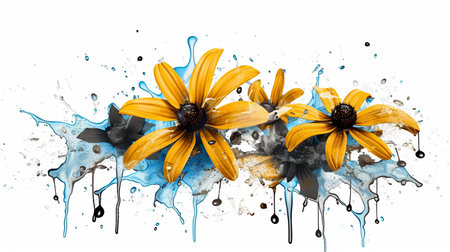 Black-Eyed Susan flower in watercolor style with colorful splash waterの素材