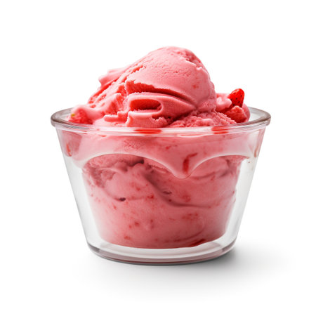 A photo of a sleek transparent container with Strawberry flavored ice cream isolated on white backgroundの素材