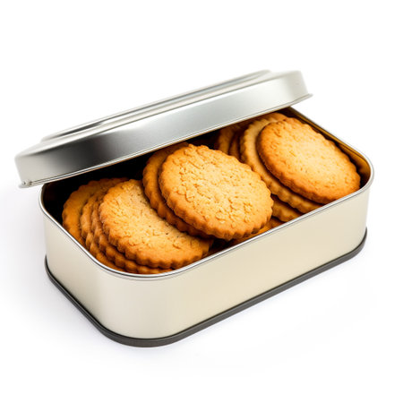 A photo of a sleek Cheese Biscuits biscuit container with Oatcakes isolated on white backgroundの素材
