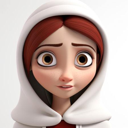 close-up portrait sister with shame expression isolated on white backgroundの素材