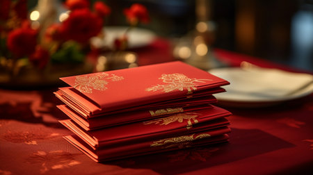 Close-Up Photo of Red Envelopes on the Tableの素材
