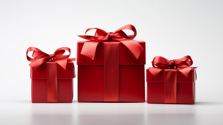 Photo of Red Gift Boxes on White Backgroundの素材