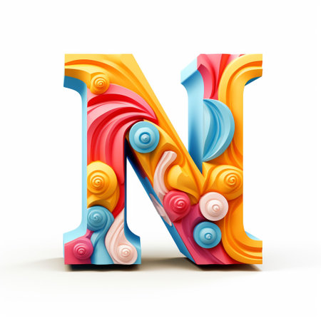 Cute 3D design of letter N on White Backgroundの素材