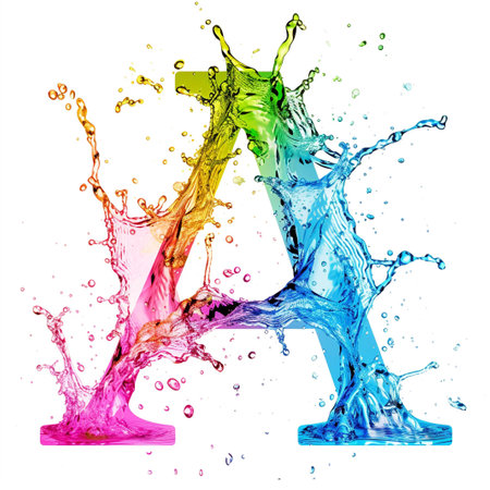 letter A from colorful splash water on white backgroundの素材