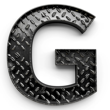 letter G from black diamond plate on white backgroundの素材