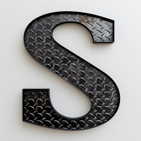 letter S from black diamond plate on white backgroundの素材