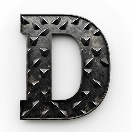 letter D from black diamond plate on white backgroundの素材