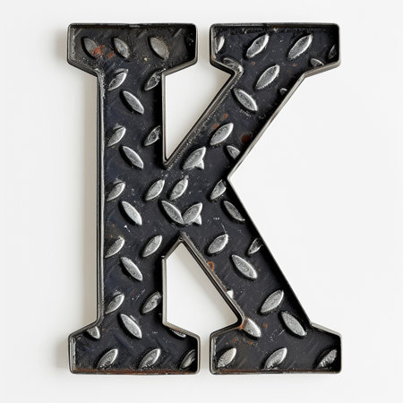 letter K from black diamond plate on white backgroundの素材