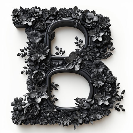 Cute black alphabet B as fractal shape on white backgroundの素材