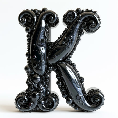 Cute black alphabet K as fractal shape on white backgroundの素材