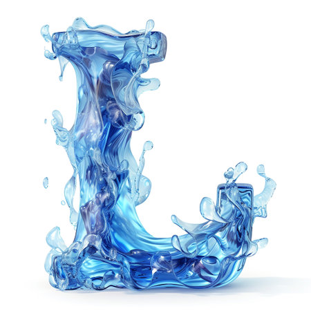 Cute blue alphabet L as fluid shape on white backgroundの素材