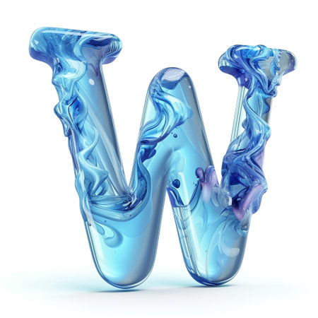 Cute blue alphabet W as fluid shape on white backgroundの素材