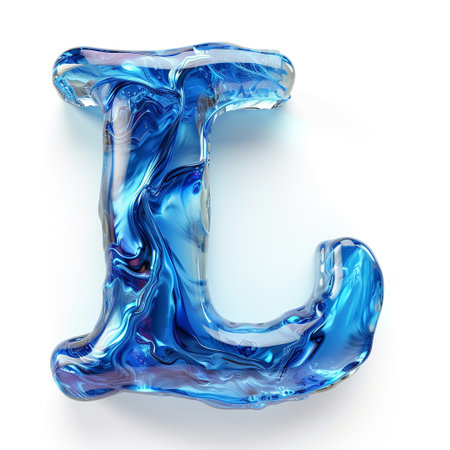 Cute blue alphabet L as fluid shape on white backgroundの素材
