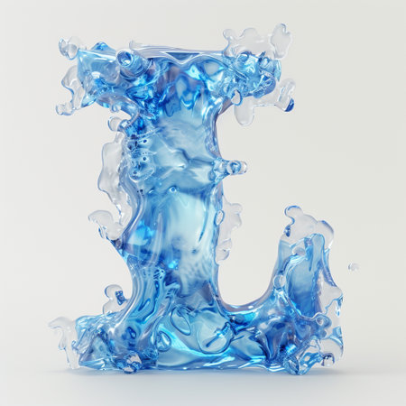 Cute blue alphabet L as fluid shape on white backgroundの素材