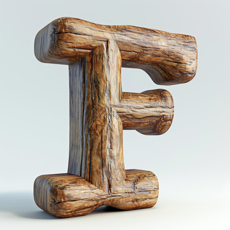 Decorative wood letter F on white backgroundの素材