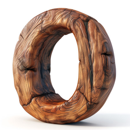 Decorative wood letter O on white backgroundの素材
