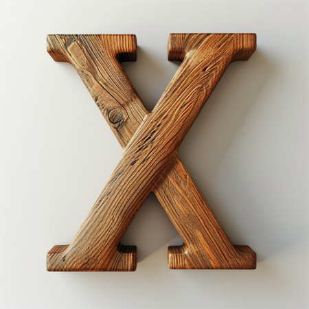 Decorative wood letter x on white backgroundの素材