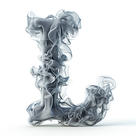 Cute grey alphabet L as smoke shape on white backgroundの素材