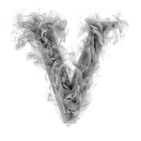 Cute grey alphabet V as smoke shape on white backgroundの素材