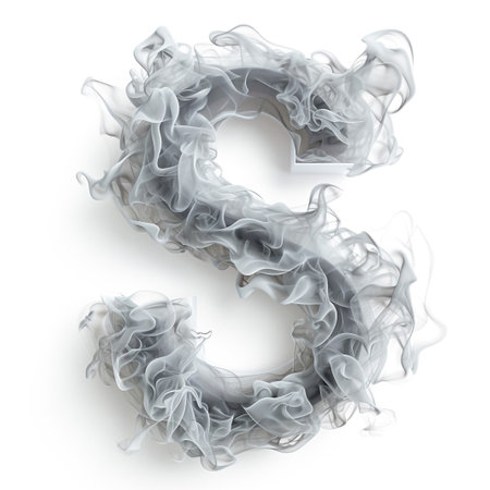 Cute grey alphabet S as smoke shape on white backgroundの素材
