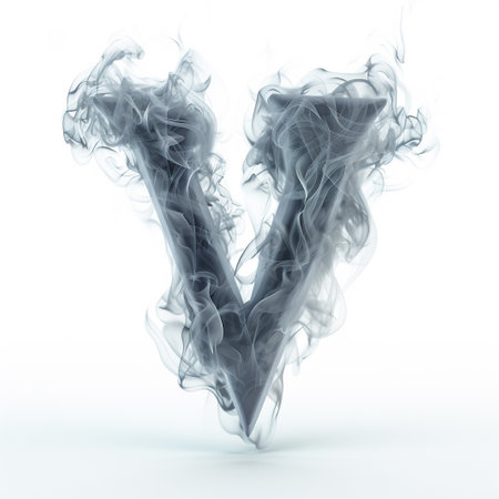 Cute grey alphabet V as smoke shape on white backgroundの素材