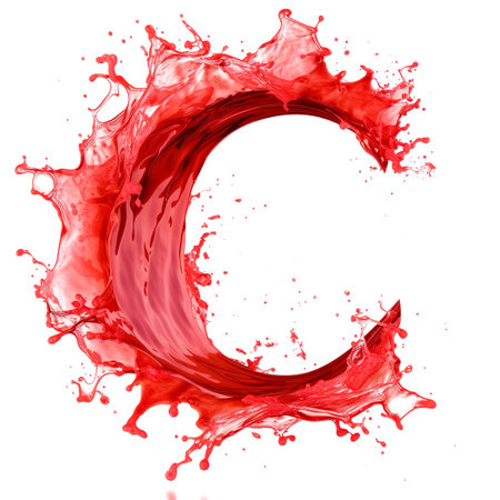 letter C from living red liquid plasma background on white backgroundの素材