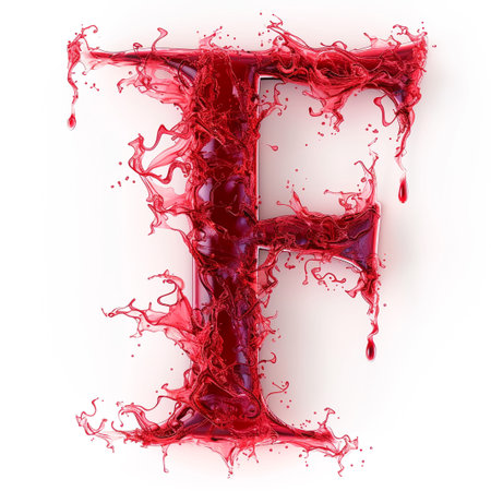 letter F from living red liquid plasma background on white backgroundの素材