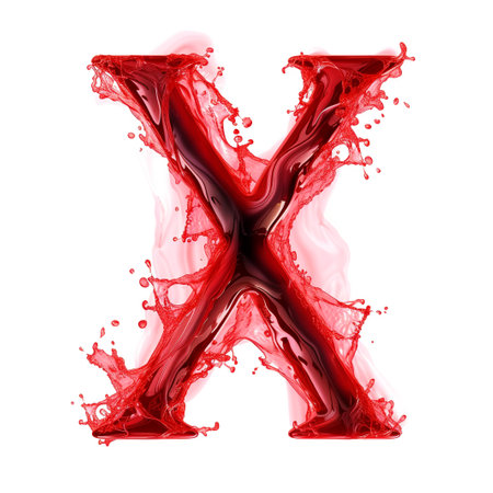 letter X from living red liquid plasma background on white backgroundの素材