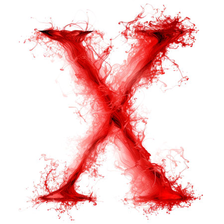 letter X from living red liquid plasma background on white backgroundの素材
