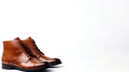 Cognac Dress Boots isolated on flat white background with copy space for advertisementの素材