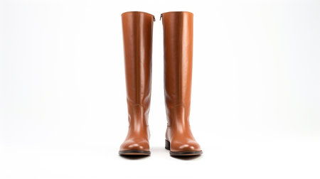 Chestnut Riding Boots isolated on flat white background with copy space for advertisementの素材