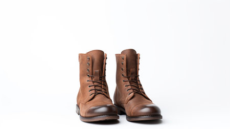 Brown Riding Boots isolated on flat white background with copy space for advertisementの素材