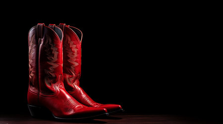 Blue Western Boots isolated on flat white background with copy space for advertisementの素材