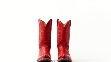 Red Cowboy Boots isolated on white background with copy space for advertisementの素材