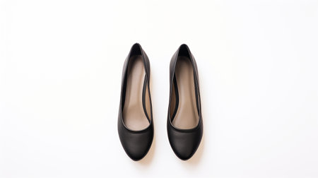 Black Ballet Flats shoes isolated on white background with copy space for advertisementの素材