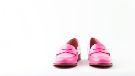 Pink Loafers shoes isolated on white background with copy space for advertisementの素材
