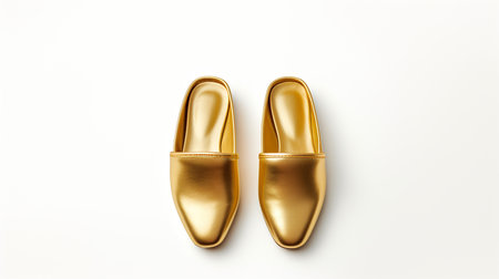 Gold Slippers shoes isolated on white background with copy space for advertisementの素材