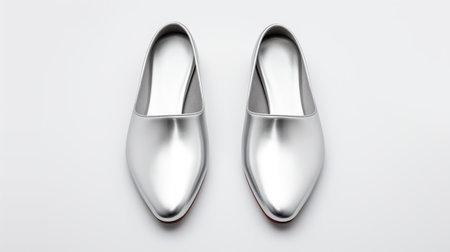 Silver Slippers shoes isolated on white background with copy space for advertisementの素材