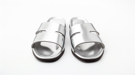 Silver Sandals shoes isolated on white background with copy space for advertisementの素材