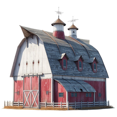 Displaying a 3D miniature of Dairy Barn on White Backgroundの素材