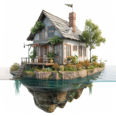 Displaying a 3D miniature of Floating Home on White Backgroundの素材