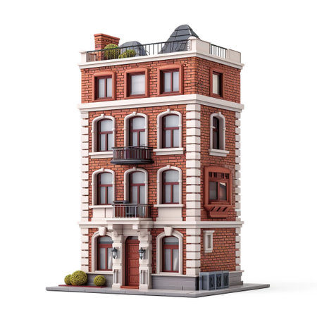 Displaying a 3D miniature of Townhouse on White Backgroundの素材