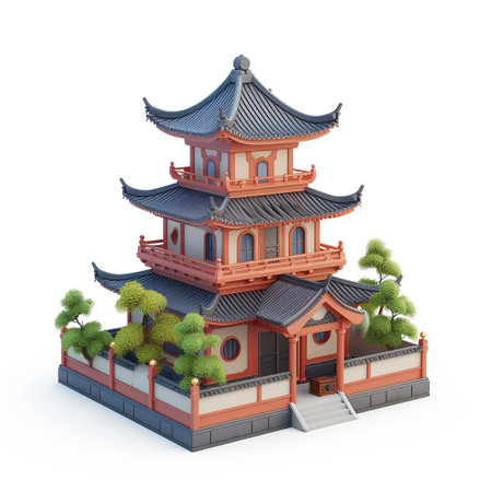 Displaying a 3D miniature of Temple on White Backgroundの素材