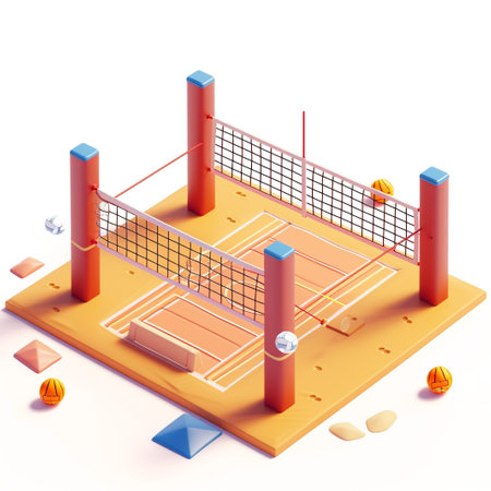 Displaying a 3D miniature of Volleyball Court on White Backgroundの素材