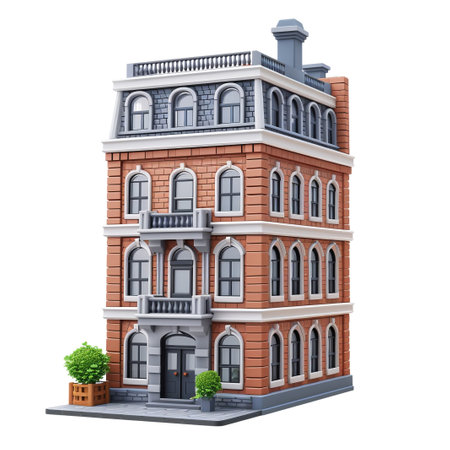 Modern building isolated on white background. 3d rendering. Computer digital drawing.の素材